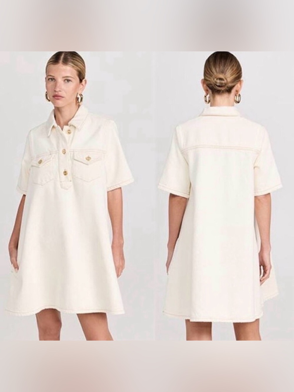 Ganni Heavy Weight Denim Shift Dress Cream Size 38 B01
